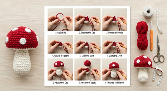 Learn how to crochet a mushroom with this easy free pattern! Step-by-step guide for beginners with tips on yarn, hooks, and amigurumi techniques.
